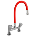 XXLselect Bateria zlewozmywakowa stojąca dwuootworowa z elastyczną wylewką o długości 530 mm, czerwona