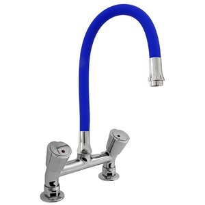 XXLselect Bateria zlewozmywakowa stojąca dwuootworowa z elastyczną wylewką o długości 530 mm, niebieska XXLselect Bateria zlewozmywakowa stojąca dwuootworowa z elastyczną wylewką o długości 530 mm, niebieska