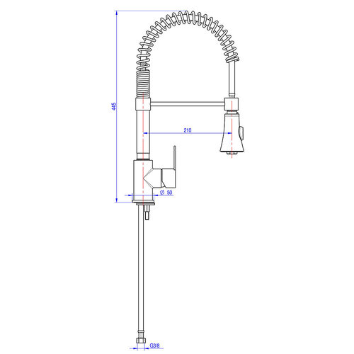 Monolith Bateria zlewozmywakowa z wyciąganym prysznicem na sprężynie, H 445 mm
