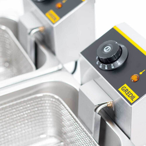 Gredil Frytkownica elektryczna 2-komorowa, nastawna 2x 5L, 6.4 kW Gredil Frytkownica elektryczna 2-komorowa, nastawna 2x 5L, 6.4 kW