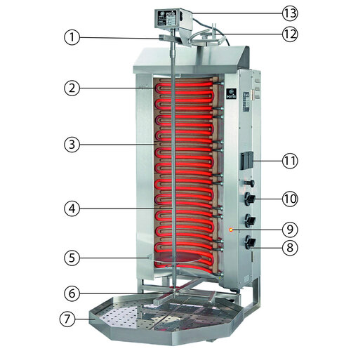 Potis Kebab elektryczny 2 palniki, wsad do 30 kg, 6 kW, 450x500x(h)920 mm z tacą na tłuszcz o wym. 500x500 mm Potis Kebab elektryczny 2 palniki, wsad do 30 kg, 6 kW, 450x500x(h)920 mm z tacą na tłuszcz o wym. 500x500 mm