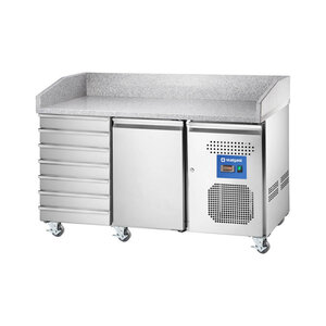 Stalgast Stół do pizzy 1-drzwiowy z 7 szufladami 390 L, od -2 do 8°C, agregat z prawej strony Stalgast Stół do pizzy 1-drzwiowy z 7 szufladami 390 L, od -2 do 8°C, agregat z prawej strony