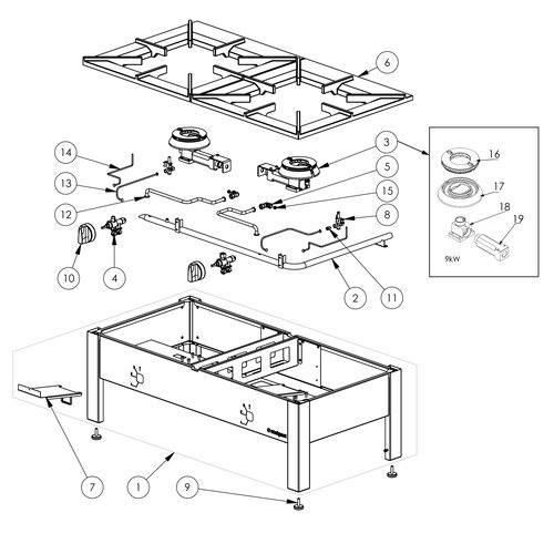 Stalgast Taboret gazowy 18 kW, 1140x605 mm, G20/20 mbar Stalgast Taboret gazowy 18 kW, 1140x605 mm, G20/20 mbar