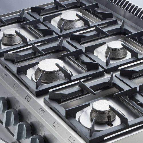 Stalgast Kuchnia gazowa z 6 palnikami i piekarnikiem elektrycznym z termoobiegiem 25,5 kW, G20/20 mbar