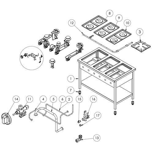 Stalgast Kuchnia gazowa z 4 palnikami, na podstawie otwartej 20,5 kW, G20/20 mbar Stalgast Kuchnia gazowa z 4 palnikami, na podstawie otwartej 20,5 kW, G20/20 mbar