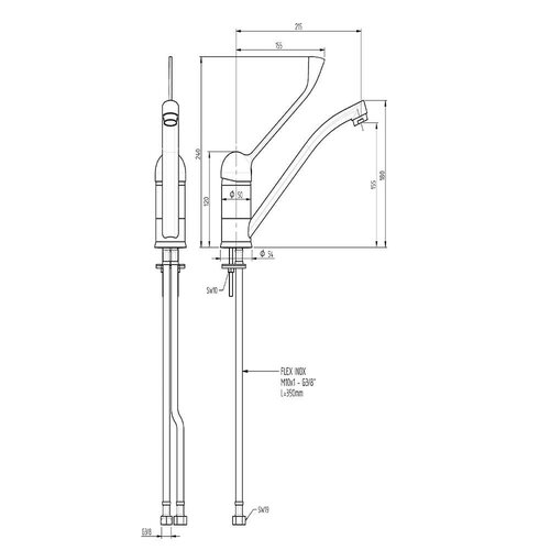 Monolith Bateria umywalkowa łokciowa 215 mm Monolith Bateria umywalkowa łokciowa 215 mm