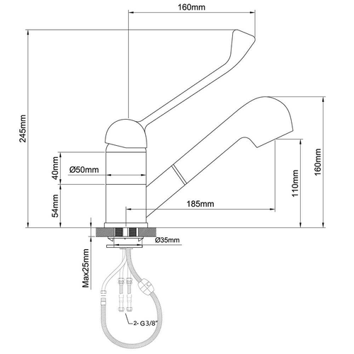 Stalgast Bateria umywalkowa z prysznicem, stojąca, 185 mm, przyłącze 1/2''