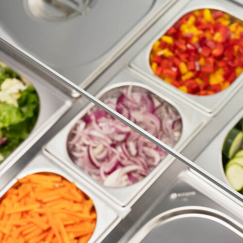 Stalgast Stół chłodniczy sałatkowy 2-drzwiowy 10x 1/4 GN 240 L, ze szklaną nadstawą 2 do 8°C, agregat na dole