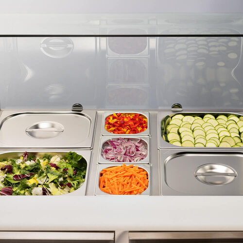 Stalgast Stół chłodniczy sałatkowy 2-drzwiowy 10x 1/4 GN 240 L, ze szklaną nadstawą 2 do 8°C, agregat na dole