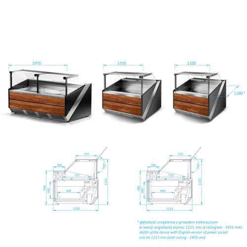 Rapa Lada chłodnicza, szyba prosta od 1 do 10 °C, 1970x1200x(h)1210 mm z płytą meblową Yosemite Rapa Lada chłodnicza, szyba prosta od 1 do 10 °C, 1970x1200x(h)1210 mm z płytą meblową Yosemite