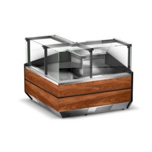Rapa Lada chłodnicza narożna, szyba prosta od 1 do 10 °C, 1450x1450x(h)1210 mm z płytą meblową Yosemite