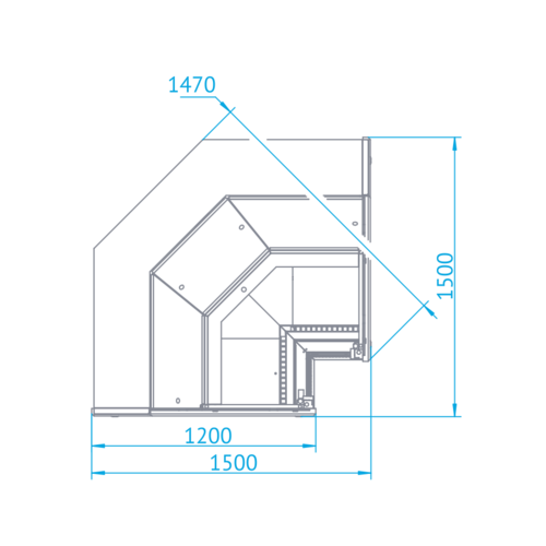 Rapa Lada chłodnicza narożna, szyba prosta od 1 do 10 °C, 1500x1500x(h)1210 mm z płytą meblową Yosemite Rapa Lada chłodnicza narożna, szyba prosta od 1 do 10 °C, 1500x1500x(h)1210 mm z płytą meblową Yosemite