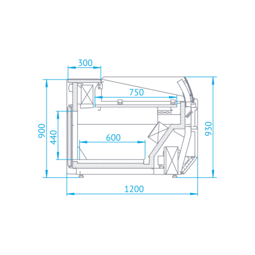 Rapa Lada chłodnicza, szyba prosta od 1 do 10 °C, 1970x1200x(h)930 mm z płytą meblową Yosemite Rapa Lada chłodnicza, szyba prosta od 1 do 10 °C, 1970x1200x(h)930 mm z płytą meblową Yosemite