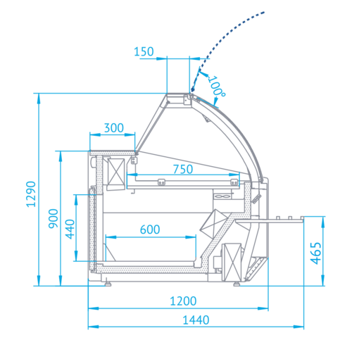 Rapa Lada chłodnicza, szyba gięta od 1 do 10 °C, 1345x1200x(h)1290 mm Rapa Lada chłodnicza, szyba gięta od 1 do 10 °C, 1345x1200x(h)1290 mm