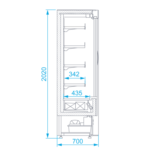 Rapa Regał chłodniczy od 2 do 10°C, 2,23 m², 1250x700x(h)2020 mm