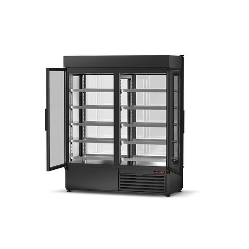 Rapa Szafa chłodnicza 2-drzwiowa przeszklona od 1 do 10 °C, 898 L, 1200x720x(h)2000 mm, czarny połysk Rapa Szafa chłodnicza 2-drzwiowa przeszklona od 1 do 10 °C, 898 L, 1200x720x(h)2000 mm, czarny połysk