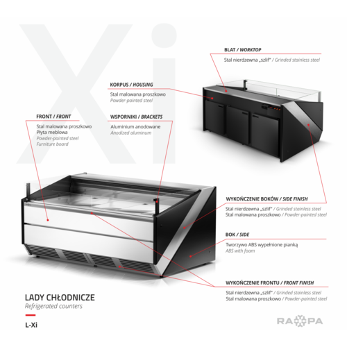 Rapa Lada chłodnicza, szyba gięta od 1 do 10 °C, 1345x1200x(h)900 mm z płytą meblową Yosemite Rapa Lada chłodnicza, szyba gięta od 1 do 10 °C, 1345x1200x(h)900 mm z płytą meblową Yosemite
