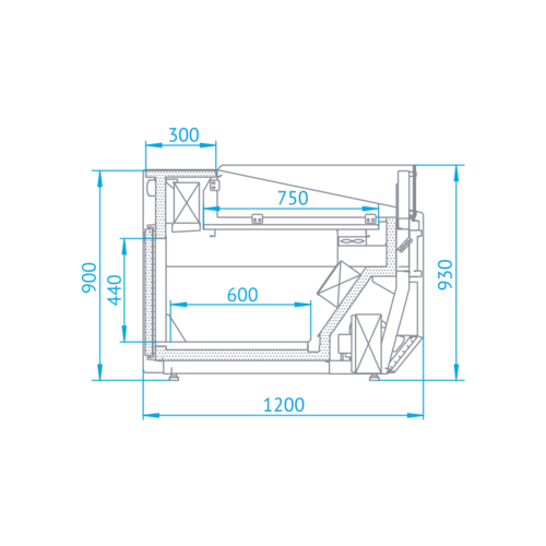 Rapa Lada chłodnicza, szyba gięta od 1 do 10 °C, 1345x1200x(h)900 mm z płytą meblową Yosemite Rapa Lada chłodnicza, szyba gięta od 1 do 10 °C, 1345x1200x(h)900 mm z płytą meblową Yosemite