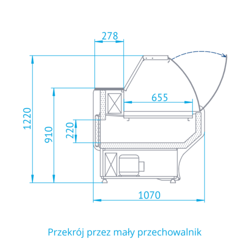Rapa Lada chłodnicza, szyba gięta od 1 do 10 °C, na 6 pojemników EURO 2, 1940x1070x(h)1220 mm, niebieska Rapa Lada chłodnicza, szyba gięta od 1 do 10 °C, na 6 pojemników EURO 2, 1940x1070x(h)1220 mm, niebieska