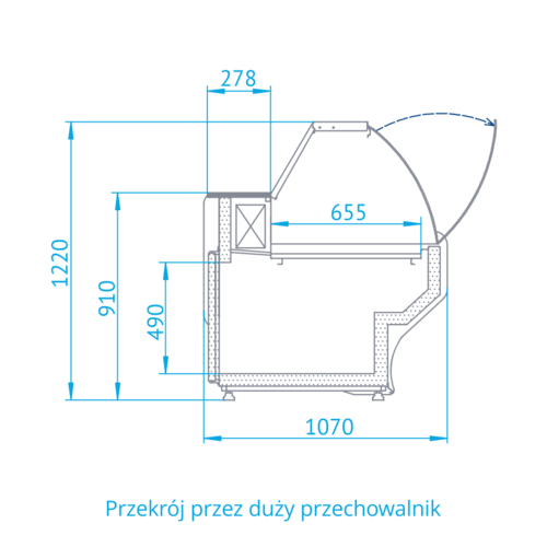 Rapa Lada chłodnicza, szyba gięta od 1 do 10 °C, na 6 pojemników EURO 2, 1940x1070x(h)1220 mm, niebieska Rapa Lada chłodnicza, szyba gięta od 1 do 10 °C, na 6 pojemników EURO 2, 1940x1070x(h)1220 mm, niebieska