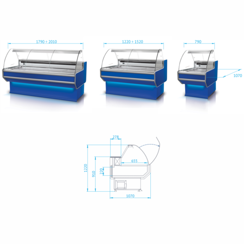 Rapa Lada chłodnicza, szyba gięta od 1 do 10 °C, 2010x1070x(h)1220 mm Rapa Lada chłodnicza, szyba gięta od 1 do 10 °C, 2010x1070x(h)1220 mm