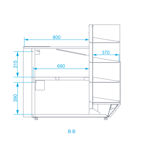 Rapa Lada kasowa prosty narożnik, 1300x1200x(h)1175 mm Rapa Lada kasowa prosty narożnik, 1300x1200x(h)1175 mm