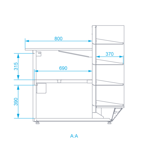 Rapa Lada kasowa prosty narożnik, 1300x1200x(h)1175 mm Rapa Lada kasowa prosty narożnik, 1300x1200x(h)1175 mm