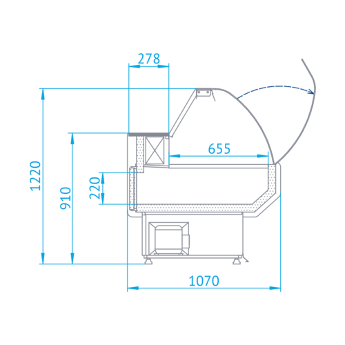Rapa Lada chłodnicza, szyba gięta od 1 do 10 °C, 1520x1070x(h)1220 mm, niebieska Rapa Lada chłodnicza, szyba gięta od 1 do 10 °C, 1520x1070x(h)1220 mm, niebieska