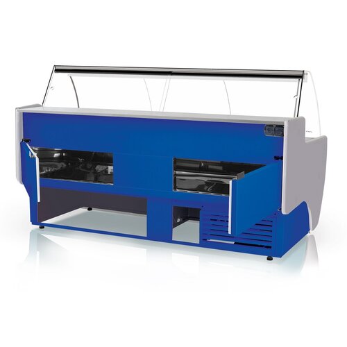 Rapa Lada chłodnicza, szyba gięta od 1 do 10 °C, 1400x1070x(h)1220 mm, niebieska Rapa Lada chłodnicza, szyba gięta od 1 do 10 °C, 1400x1070x(h)1220 mm, niebieska