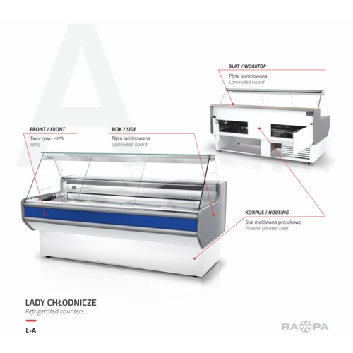 Rapa Lada chłodnicza, szyba prosta od 1 do 10 °C, 2010x820x(h)1220 mm z niebieskim frontem Rapa Lada chłodnicza, szyba prosta od 1 do 10 °C, 2010x820x(h)1220 mm z niebieskim frontem
