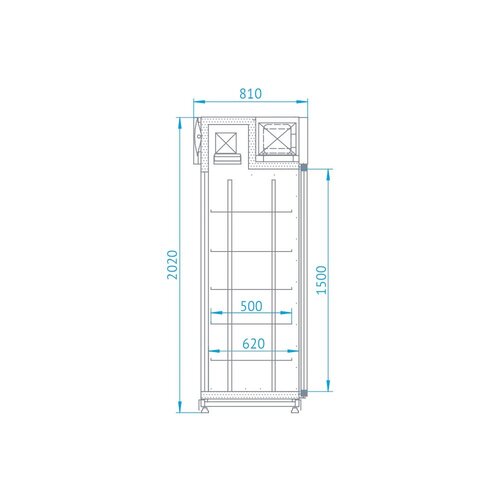 Rapa Szafa chłodnicza przeszklona od 1 do 10 °C, 670 L, 825x810x(h)2020 mm, niebieska Rapa Szafa chłodnicza przeszklona od 1 do 10 °C, 670 L, 825x810x(h)2020 mm, niebieska