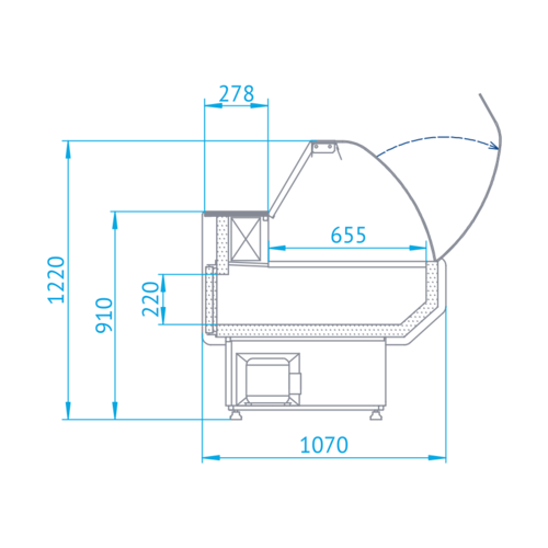 Rapa Lada chłodnicza, szyba gięta od 1 do 10 °C, 1220x1070x(h)1220 mm Rapa Lada chłodnicza, szyba gięta od 1 do 10 °C, 1220x1070x(h)1220 mm