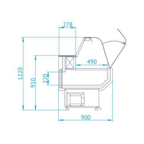 Rapa Lada chłodnicza, szyba gięta od 1 do 10 °C, 790x1070x(h)1220 mm, niebieska Rapa Lada chłodnicza, szyba gięta od 1 do 10 °C, 790x1070x(h)1220 mm, niebieska