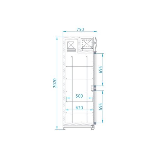 Rapa Szafa chłodnicza przeszklona od 1 do 10 °C, 484 L, 625x750x(h)2020 mm, biała Rapa Szafa chłodnicza przeszklona od 1 do 10 °C, 484 L, 625x750x(h)2020 mm, biała
