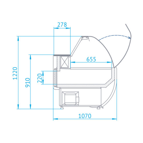 Rapa Lada chłodnicza, szyba gięta od 1 do 10 °C, 790x900x(h)1220 mm, niebieska Rapa Lada chłodnicza, szyba gięta od 1 do 10 °C, 790x900x(h)1220 mm, niebieska