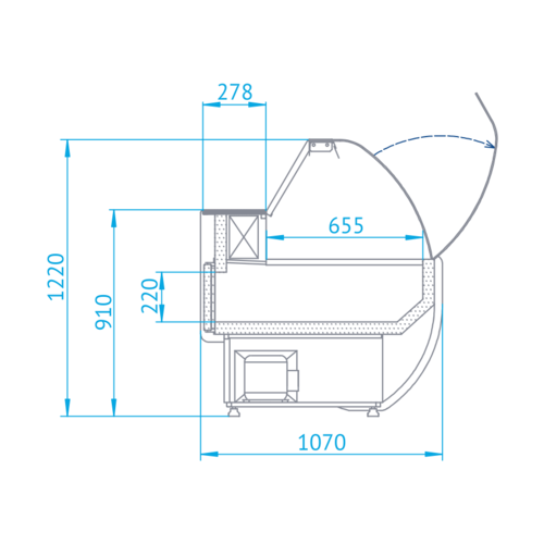 Rapa Lada chłodnicza, szyba gięta od 1 do 10 °C, 790x1070x(h)1220 mm, niebieska Rapa Lada chłodnicza, szyba gięta od 1 do 10 °C, 790x1070x(h)1220 mm, niebieska