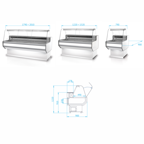 Rapa Lada chłodnicza, szyba gięta od 1 do 10 °C, 790x900x(h)1220 mm, niebieska Rapa Lada chłodnicza, szyba gięta od 1 do 10 °C, 790x900x(h)1220 mm, niebieska