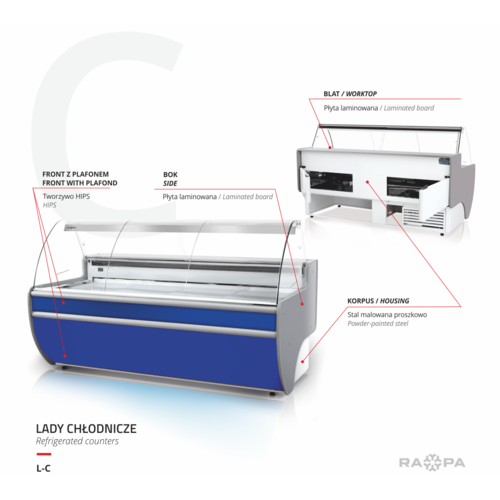 Rapa Lada chłodnicza, szyba gięta od 1 do 10 °C, 790x900x(h)1220 mm, niebieska Rapa Lada chłodnicza, szyba gięta od 1 do 10 °C, 790x900x(h)1220 mm, niebieska
