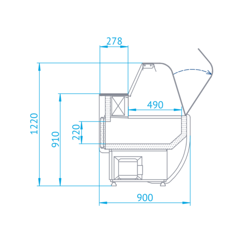 Rapa Lada chłodnicza, szyba gięta od 1 do 10 °C, 790x900x(h)1220 mm, niebieska Rapa Lada chłodnicza, szyba gięta od 1 do 10 °C, 790x900x(h)1220 mm, niebieska