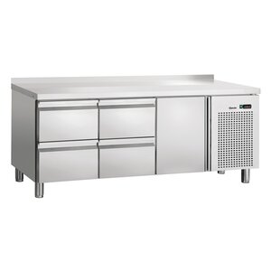 Bartscher Stół chłodniczy przyścienny z dziwami i 4 szufladami, GN 1/1, od 0° C do 10 °C, agregat boczny Bartscher Stół chłodniczy przyścienny z dziwami i 4 szufladami, GN 1/1, od 0° C do 10 °C, agregat boczny