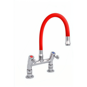 XXLselect Bateria zlewozmywakowa stojąca dwuootworowa z elastyczną wylewką o długości 530 mm, czerwona XXLselect Bateria zlewozmywakowa stojąca dwuootworowa z elastyczną wylewką o długości 530 mm, czerwona
