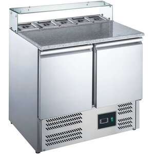 Saro Stół chłodniczy sałatkowy 2-drzwiowy, 240 L, od +2 do 8°C ze szklaną nadstawą Saro Stół chłodniczy sałatkowy 2-drzwiowy, 240 L, od +2 do 8°C ze szklaną nadstawą