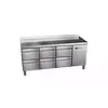 Asber 3-door refrigerating table, glass, 0 to 8°C. unit from the side Asber 3-door refrigerating table, glass, 0 to 8°C. unit from the side