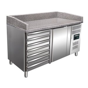 Saro One Door Pizza Prep Table, 221 L, with 7 drawers, Side-Mounted Compressor