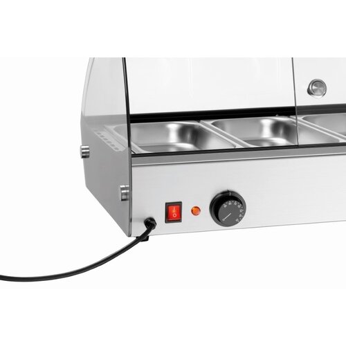 Bartscher OUTLET - Nablatowa witryna grzewcza 4 x 1/3 GN, 46 L, 0,50 kW, od 30 do 90 °C, z szybą giętą, srebrna Bartscher OUTLET - Nablatowa witryna grzewcza 4 x 1/3 GN, 46 L, 0,50 kW, od 30 do 90 °C, z szybą giętą, srebrna