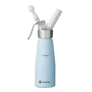 Hendi Syfon do bitej śmietany (3 plastikowe końcówki i szczoteczka w zestawie) 0,5 L, niebieski, Kurt Scheller Edition Hendi Syfon do bitej śmietany (3 plastikowe końcówki i szczoteczka w zestawie) 0,5 L, niebieski, Kurt Scheller Edition