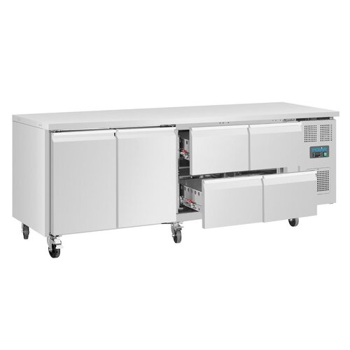 Polar Refrigeration Stół chłodniczy z 2 drzwiami i 4 szufladami 476L, od -2 do 8°C, Polar U-Series UA021, 700x2230x(h)860 mm, agregat boczny Polar Refrigeration Stół chłodniczy z 2 drzwiami i 4 szufladami 476L, od -2 do 8°C, Polar U-Series UA021, 700x2230x(h)860 mm, agregat boczny