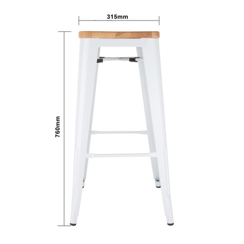 Bolero Taboret barowy z drewnianym siedziskiem 760 mm, Bolero Bistro DW739, biały (4 szt.)
