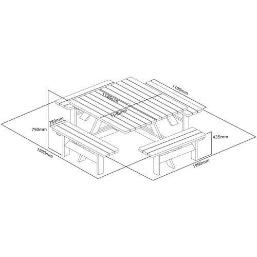 Rowlinson Stół piknikowy kwadratowy 1980x1980x(h)750 mm, Rowlinson CG096