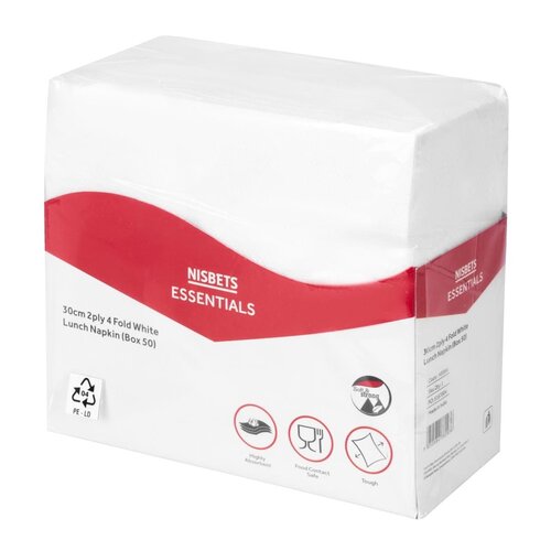 Nisbets Essentials Serwetki obiadowe 4-warstwowe papierowe 300x270 mm, Nisbets Essentials HS984 . białe (50 szt.) Nisbets Essentials Serwetki obiadowe 4-warstwowe papierowe 300x270 mm, Nisbets Essentials HS984 . białe (50 szt.)